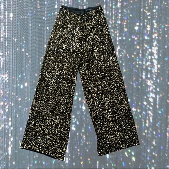 ✨ FRENCH CONNECTION SEQUIN WIDE LEG DISCO PANTS ✨ - Picture 1 of 5